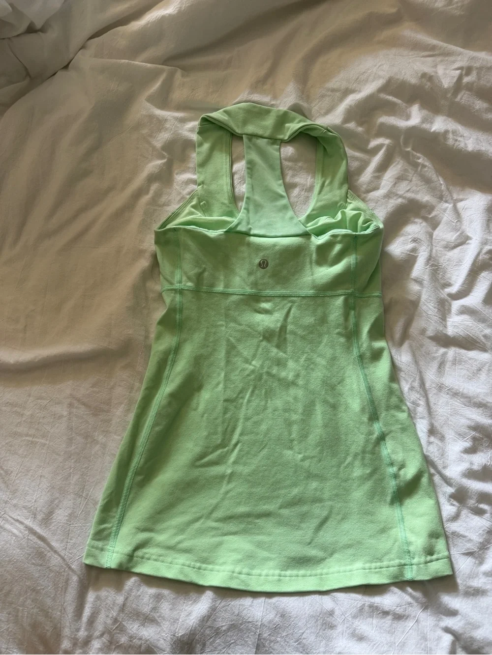 Lululemon scoop neck tank top mint green racerback shelf bra workout teal Luon